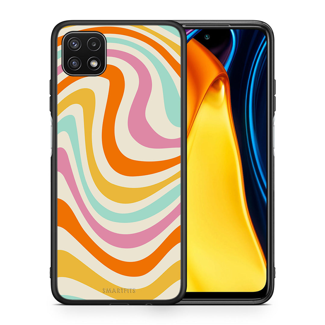 Θήκη Samsung A22 5G Colourful Waves από τη Smartfits με σχέδιο στο πίσω μέρος και μαύρο περίβλημα | Samsung A22 5G Colourful Waves case with colorful back and black bezels