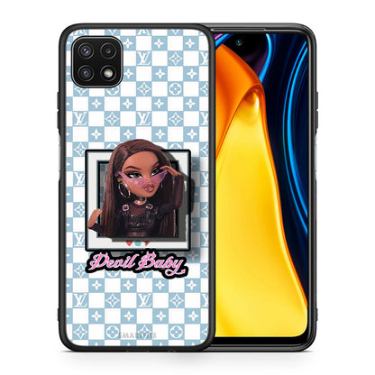 Θήκη Αγίου Βαλεντίνου Samsung A22 5G Devil Baby από τη Smartfits με σχέδιο στο πίσω μέρος και μαύρο περίβλημα | Samsung A22 5G Devil Baby case with colorful back and black bezels