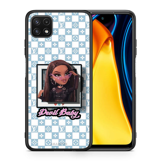 Θήκη Αγίου Βαλεντίνου Samsung A22 5G Devil Baby από τη Smartfits με σχέδιο στο πίσω μέρος και μαύρο περίβλημα | Samsung A22 5G Devil Baby case with colorful back and black bezels