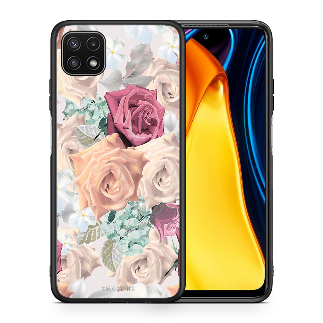 Θήκη Samsung A22 5G Bouquet Floral από τη Smartfits με σχέδιο στο πίσω μέρος και μαύρο περίβλημα | Samsung A22 5G Bouquet Floral case with colorful back and black bezels
