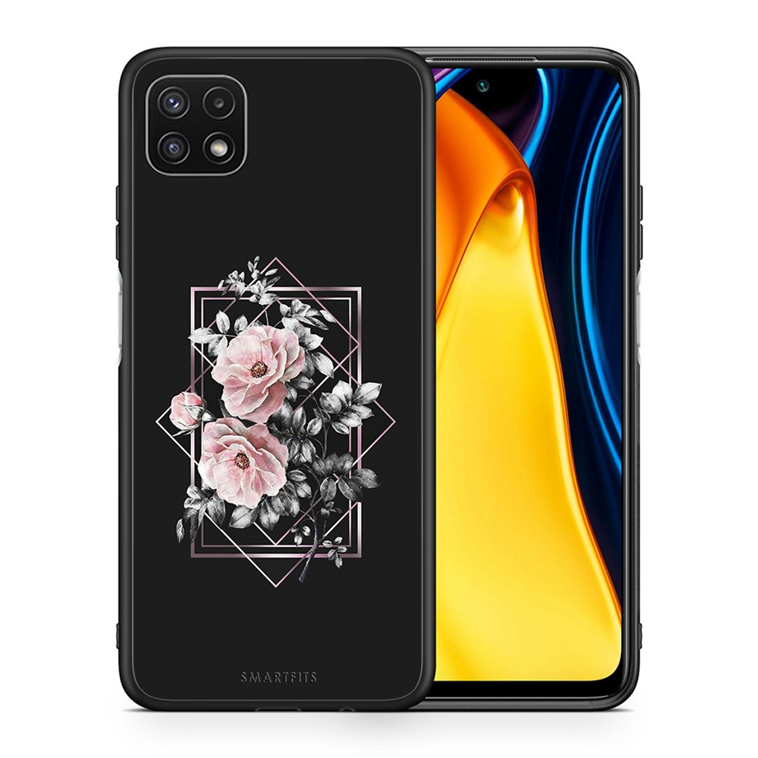 Θήκη Samsung A22 5G Frame Flower από τη Smartfits με σχέδιο στο πίσω μέρος και μαύρο περίβλημα | Samsung A22 5G Frame Flower case with colorful back and black bezels