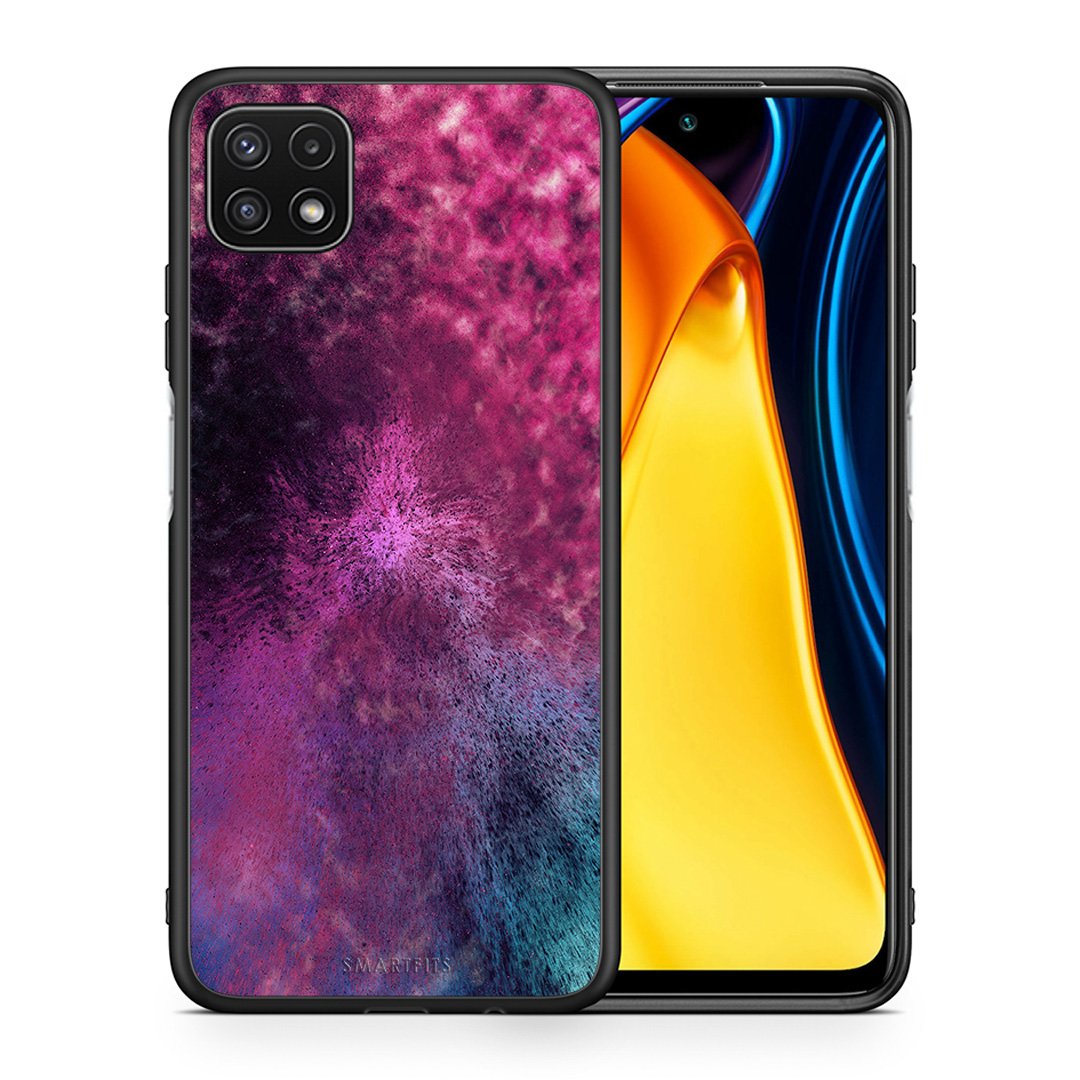 Θήκη Samsung A22 5G Aurora Galaxy από τη Smartfits με σχέδιο στο πίσω μέρος και μαύρο περίβλημα | Samsung A22 5G Aurora Galaxy case with colorful back and black bezels