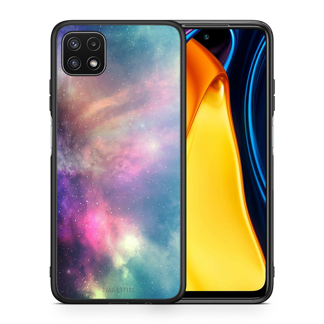 Θήκη Samsung A22 5G Rainbow Galaxy από τη Smartfits με σχέδιο στο πίσω μέρος και μαύρο περίβλημα | Samsung A22 5G Rainbow Galaxy case with colorful back and black bezels