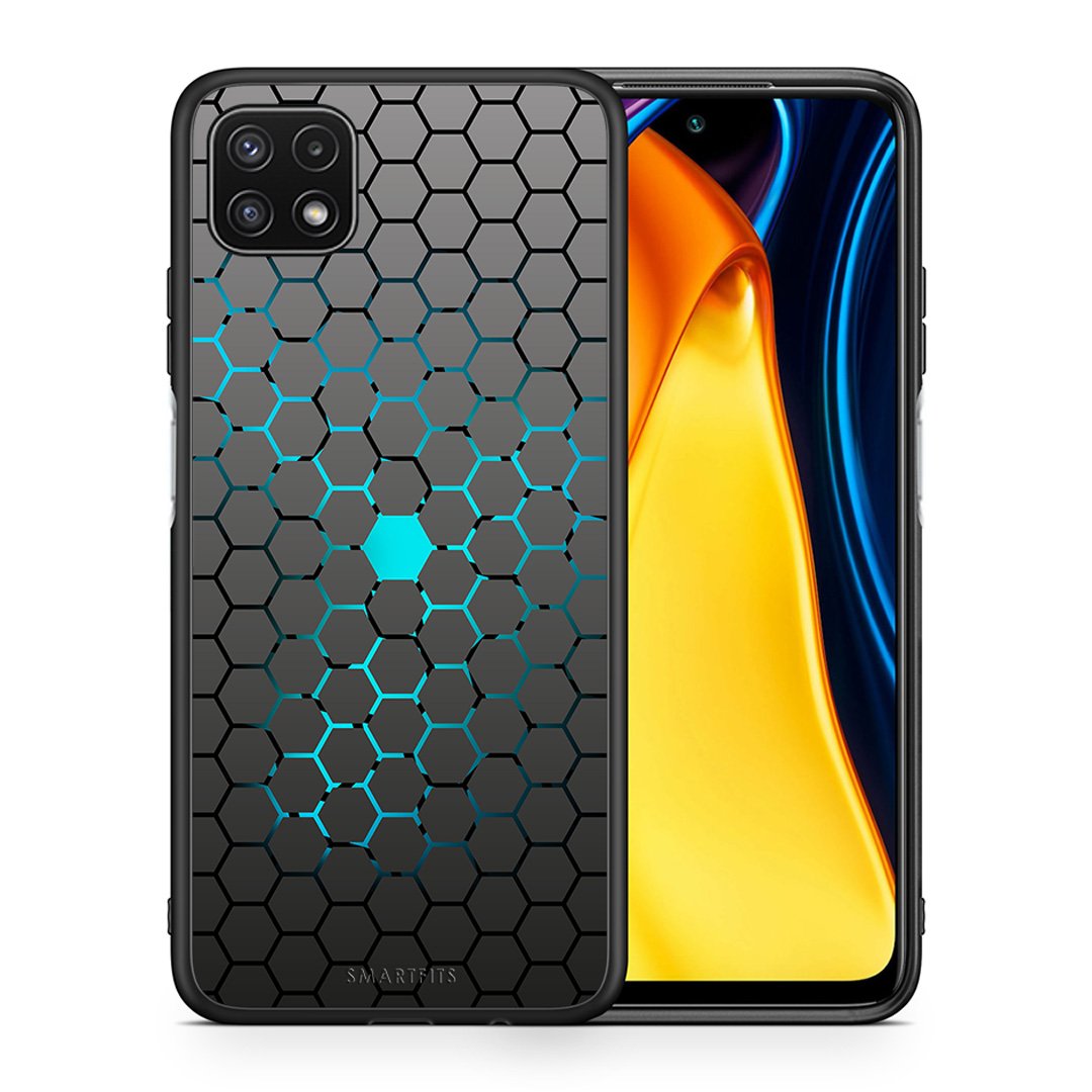 Θήκη Samsung A22 5G Hexagonal Geometric από τη Smartfits με σχέδιο στο πίσω μέρος και μαύρο περίβλημα | Samsung A22 5G Hexagonal Geometric case with colorful back and black bezels