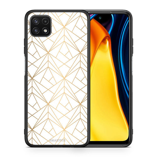 Θήκη Samsung A22 5G Luxury White Geometric από τη Smartfits με σχέδιο στο πίσω μέρος και μαύρο περίβλημα | Samsung A22 5G Luxury White Geometric case with colorful back and black bezels