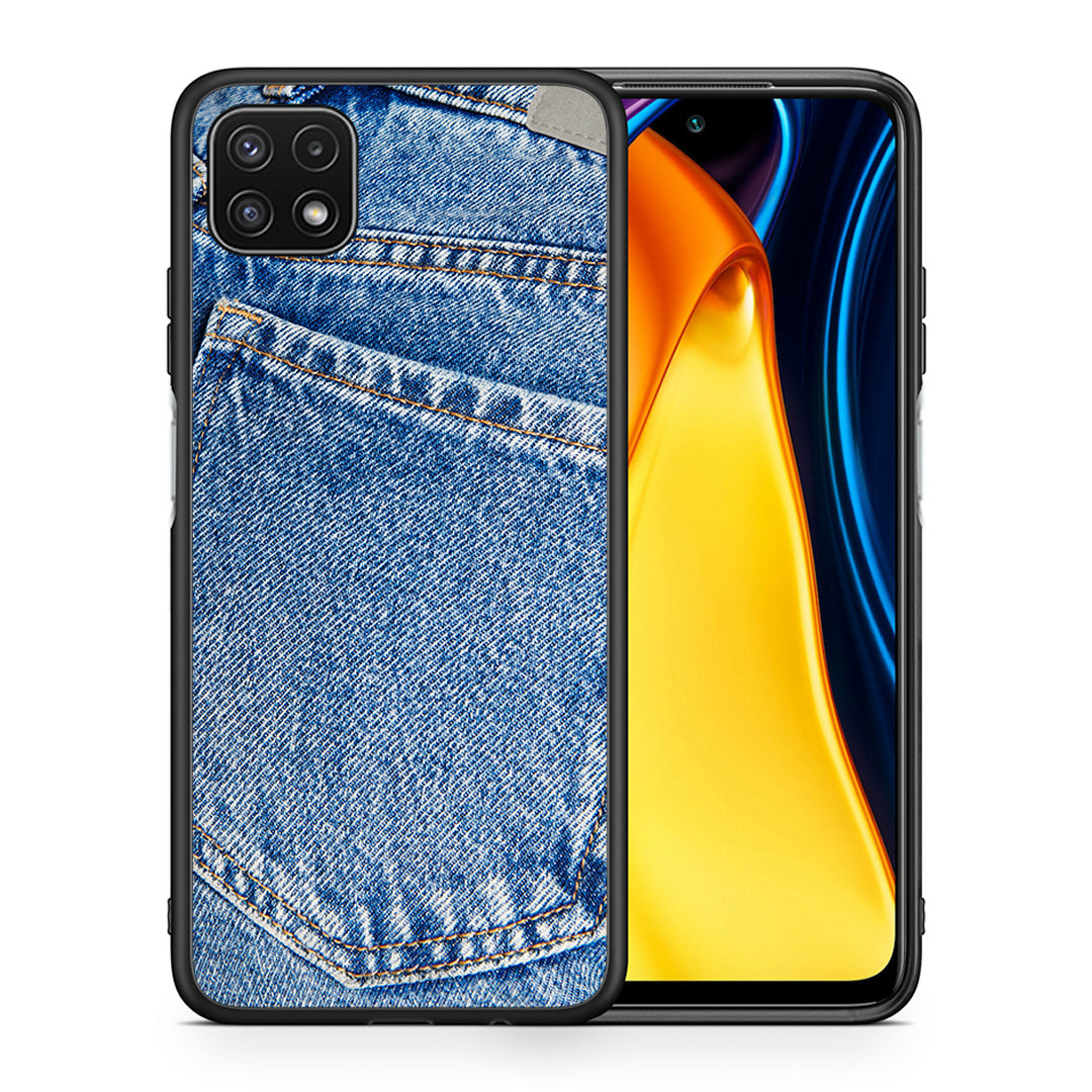 Θήκη Samsung A22 5G Jeans Pocket από τη Smartfits με σχέδιο στο πίσω μέρος και μαύρο περίβλημα | Samsung A22 5G Jeans Pocket case with colorful back and black bezels