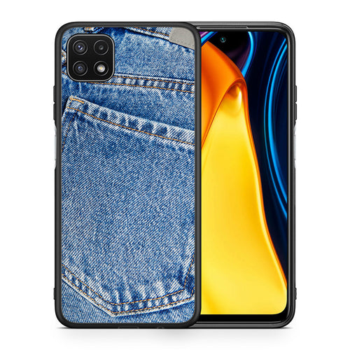 Θήκη Samsung A22 5G Jeans Pocket από τη Smartfits με σχέδιο στο πίσω μέρος και μαύρο περίβλημα | Samsung A22 5G Jeans Pocket case with colorful back and black bezels