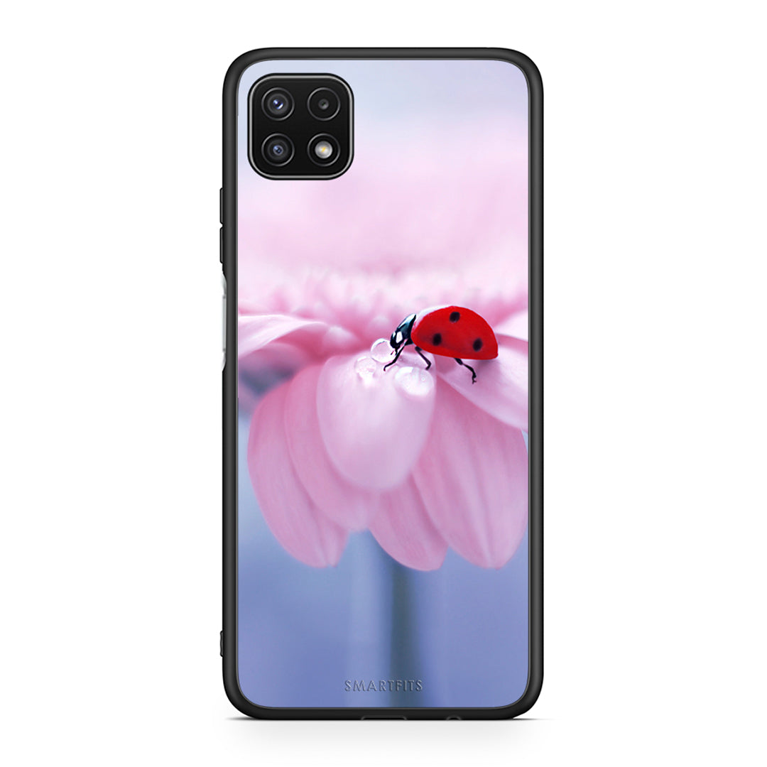 Samsung A22 5G Ladybug Flower θήκη από τη Smartfits με σχέδιο στο πίσω μέρος και μαύρο περίβλημα | Smartphone case with colorful back and black bezels by Smartfits