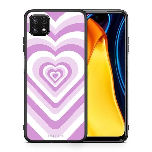 Θήκη Samsung A22 5G Lilac Hearts από τη Smartfits με σχέδιο στο πίσω μέρος και μαύρο περίβλημα | Samsung A22 5G Lilac Hearts case with colorful back and black bezels