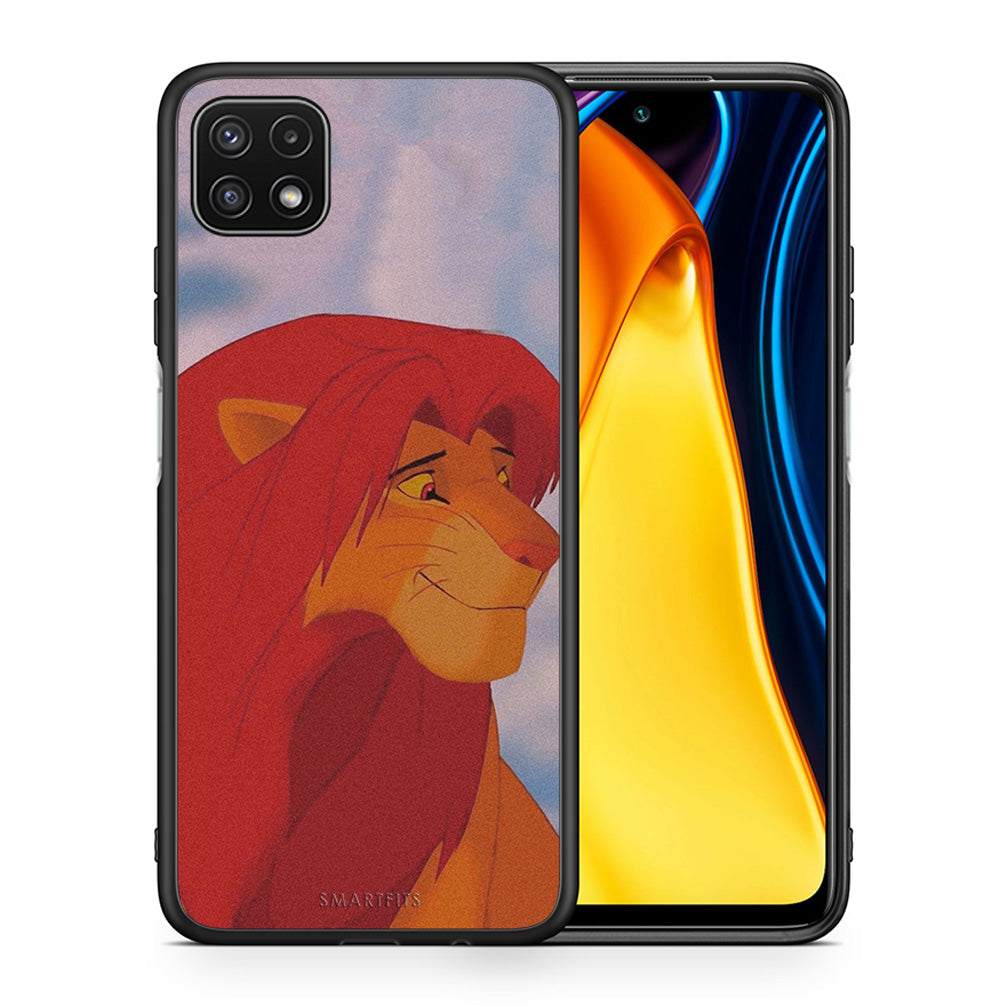 Θήκη Αγίου Βαλεντίνου Samsung A22 5G Lion Love 1 από τη Smartfits με σχέδιο στο πίσω μέρος και μαύρο περίβλημα | Samsung A22 5G Lion Love 1 case with colorful back and black bezels
