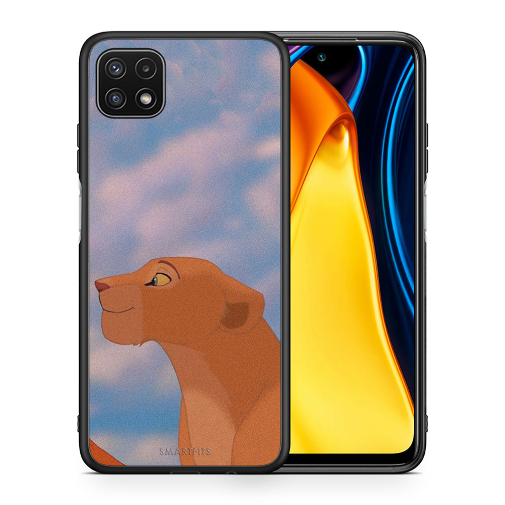 Θήκη Αγίου Βαλεντίνου Samsung A22 5G Lion Love 2 από τη Smartfits με σχέδιο στο πίσω μέρος και μαύρο περίβλημα | Samsung A22 5G Lion Love 2 case with colorful back and black bezels