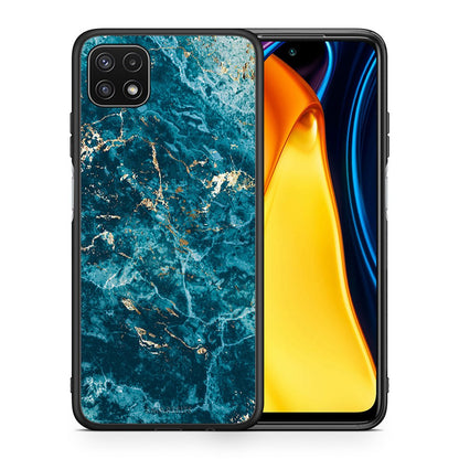 Θήκη Samsung A22 5G Marble Blue από τη Smartfits με σχέδιο στο πίσω μέρος και μαύρο περίβλημα | Samsung A22 5G Marble Blue case with colorful back and black bezels