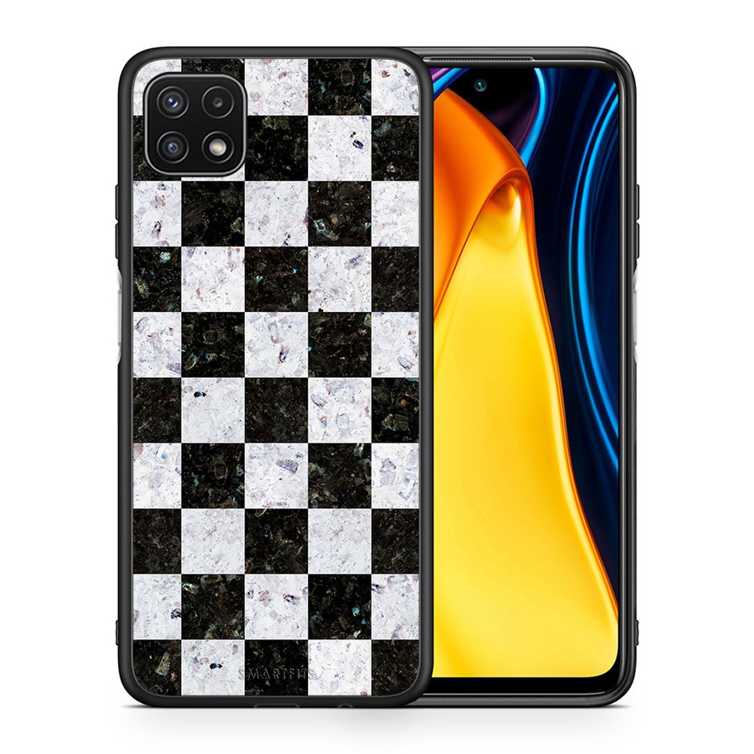 Θήκη Samsung A22 5G Square Geometric Marble από τη Smartfits με σχέδιο στο πίσω μέρος και μαύρο περίβλημα | Samsung A22 5G Square Geometric Marble case with colorful back and black bezels