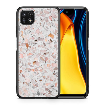Θήκη Samsung A22 5G Marble Terrazzo από τη Smartfits με σχέδιο στο πίσω μέρος και μαύρο περίβλημα | Samsung A22 5G Marble Terrazzo case with colorful back and black bezels