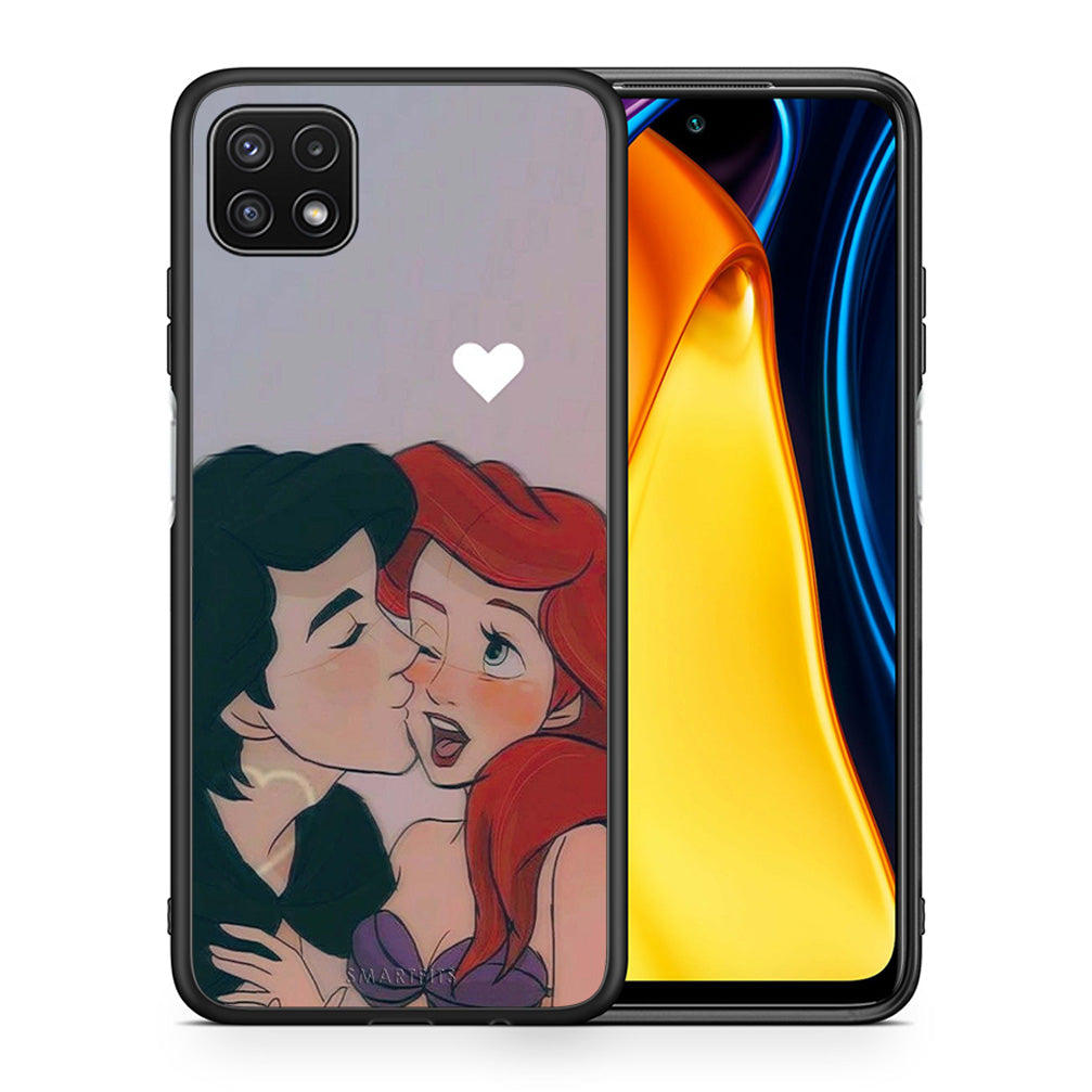 Θήκη Αγίου Βαλεντίνου Samsung A22 5G Mermaid Love από τη Smartfits με σχέδιο στο πίσω μέρος και μαύρο περίβλημα | Samsung A22 5G Mermaid Love case with colorful back and black bezels