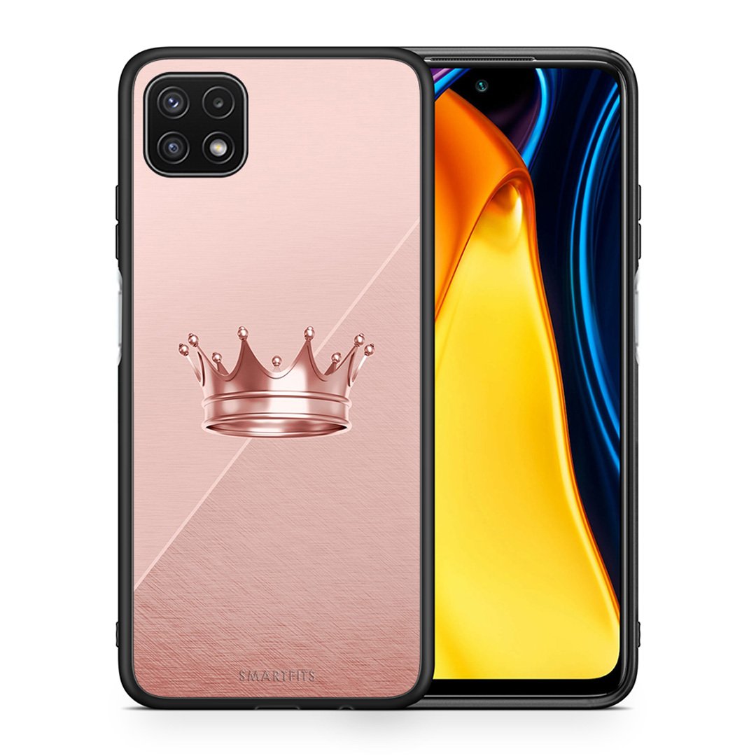 Θήκη Samsung A22 5G Crown Minimal από τη Smartfits με σχέδιο στο πίσω μέρος και μαύρο περίβλημα | Samsung A22 5G Crown Minimal case with colorful back and black bezels