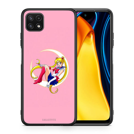 Θήκη Samsung A22 5G Moon Girl από τη Smartfits με σχέδιο στο πίσω μέρος και μαύρο περίβλημα | Samsung A22 5G Moon Girl case with colorful back and black bezels