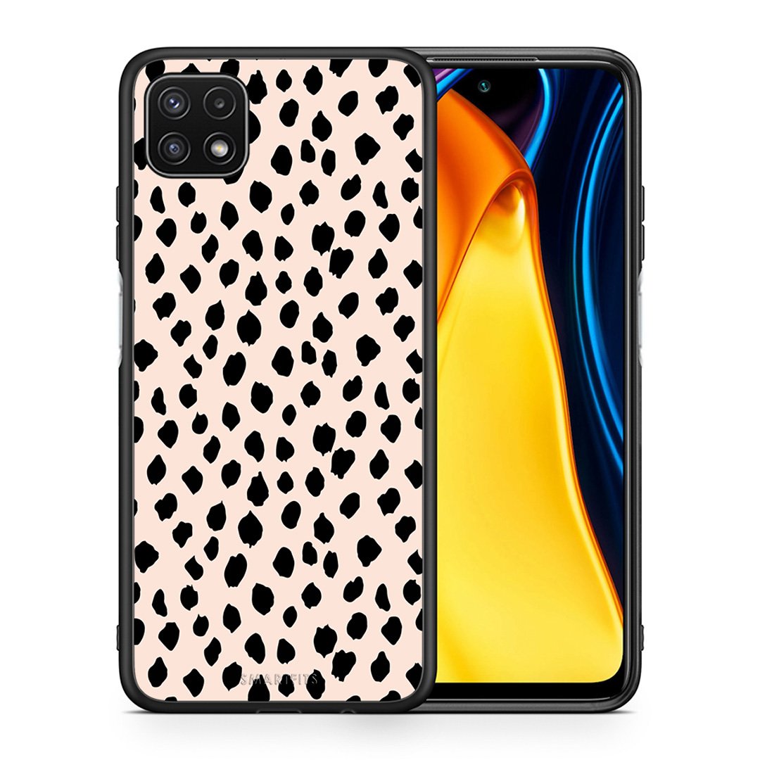 Θήκη Samsung A22 5G New Polka Dots από τη Smartfits με σχέδιο στο πίσω μέρος και μαύρο περίβλημα | Samsung A22 5G New Polka Dots case with colorful back and black bezels
