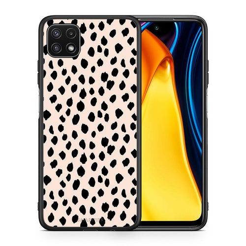 Θήκη Samsung A22 5G New Polka Dots από τη Smartfits με σχέδιο στο πίσω μέρος και μαύρο περίβλημα | Samsung A22 5G New Polka Dots case with colorful back and black bezels