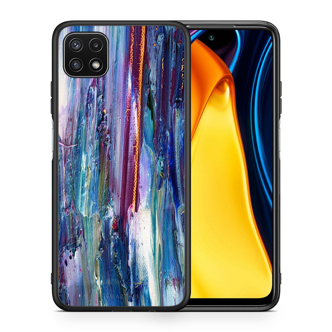 Θήκη Samsung A22 5G Winter Paint από τη Smartfits με σχέδιο στο πίσω μέρος και μαύρο περίβλημα | Samsung A22 5G Winter Paint case with colorful back and black bezels