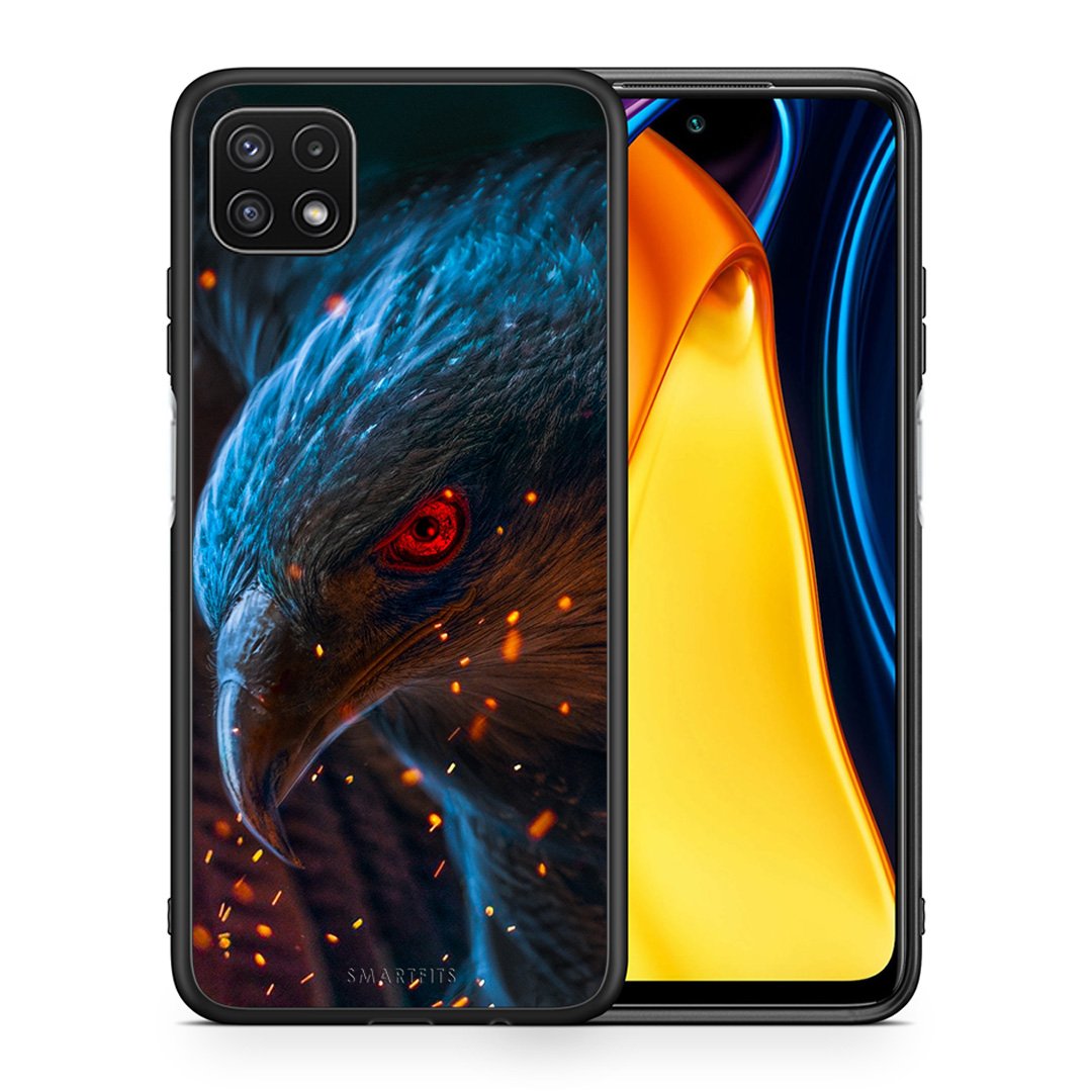 Θήκη Samsung A22 5G Eagle PopArt από τη Smartfits με σχέδιο στο πίσω μέρος και μαύρο περίβλημα | Samsung A22 5G Eagle PopArt case with colorful back and black bezels