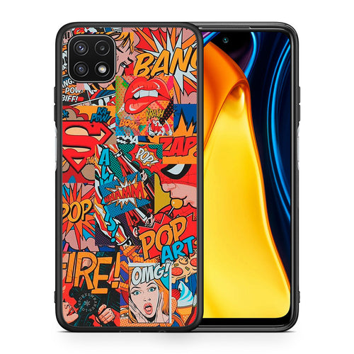 Θήκη Samsung A22 5G PopArt OMG από τη Smartfits με σχέδιο στο πίσω μέρος και μαύρο περίβλημα | Samsung A22 5G PopArt OMG case with colorful back and black bezels