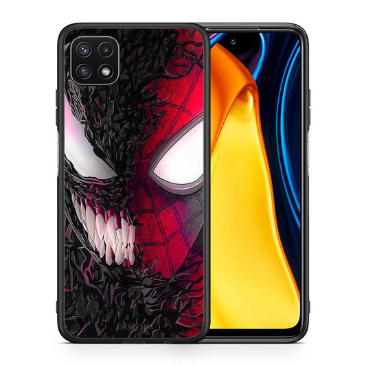 Θήκη Samsung A22 5G SpiderVenom PopArt από τη Smartfits με σχέδιο στο πίσω μέρος και μαύρο περίβλημα | Samsung A22 5G SpiderVenom PopArt case with colorful back and black bezels
