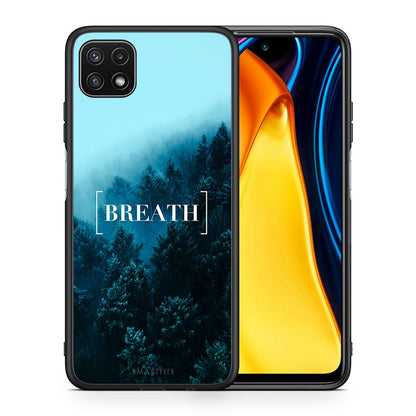 Θήκη Samsung A22 5G Breath Quote από τη Smartfits με σχέδιο στο πίσω μέρος και μαύρο περίβλημα | Samsung A22 5G Breath Quote case with colorful back and black bezels
