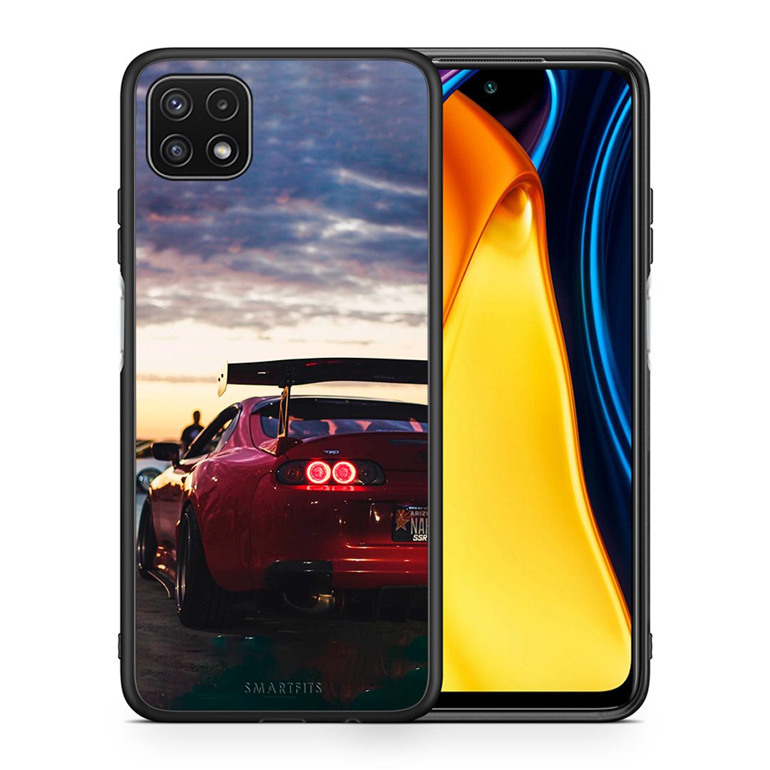 Θήκη Samsung A22 5G Racing Supra από τη Smartfits με σχέδιο στο πίσω μέρος και μαύρο περίβλημα | Samsung A22 5G Racing Supra case with colorful back and black bezels