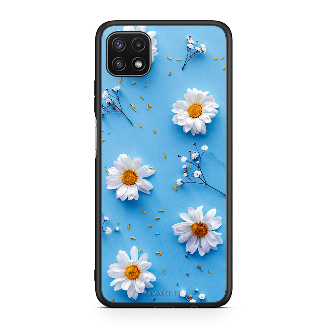 Samsung A22 5G Real Daisies θήκη από τη Smartfits με σχέδιο στο πίσω μέρος και μαύρο περίβλημα | Smartphone case with colorful back and black bezels by Smartfits