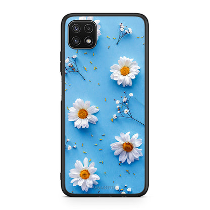 Samsung A22 5G Real Daisies θήκη από τη Smartfits με σχέδιο στο πίσω μέρος και μαύρο περίβλημα | Smartphone case with colorful back and black bezels by Smartfits