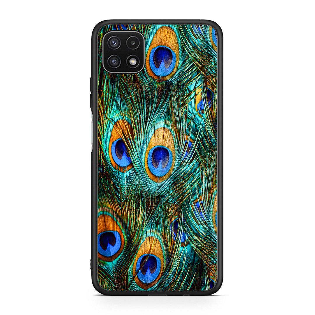 Samsung A22 5G Real Peacock Feathers θήκη από τη Smartfits με σχέδιο στο πίσω μέρος και μαύρο περίβλημα | Smartphone case with colorful back and black bezels by Smartfits