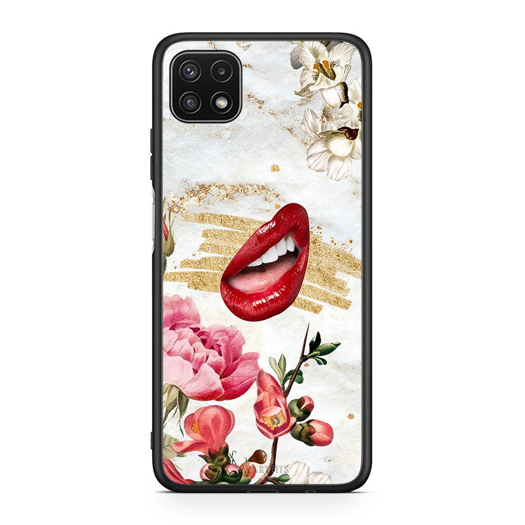 Samsung A22 5G Red Lips θήκη από τη Smartfits με σχέδιο στο πίσω μέρος και μαύρο περίβλημα | Smartphone case with colorful back and black bezels by Smartfits