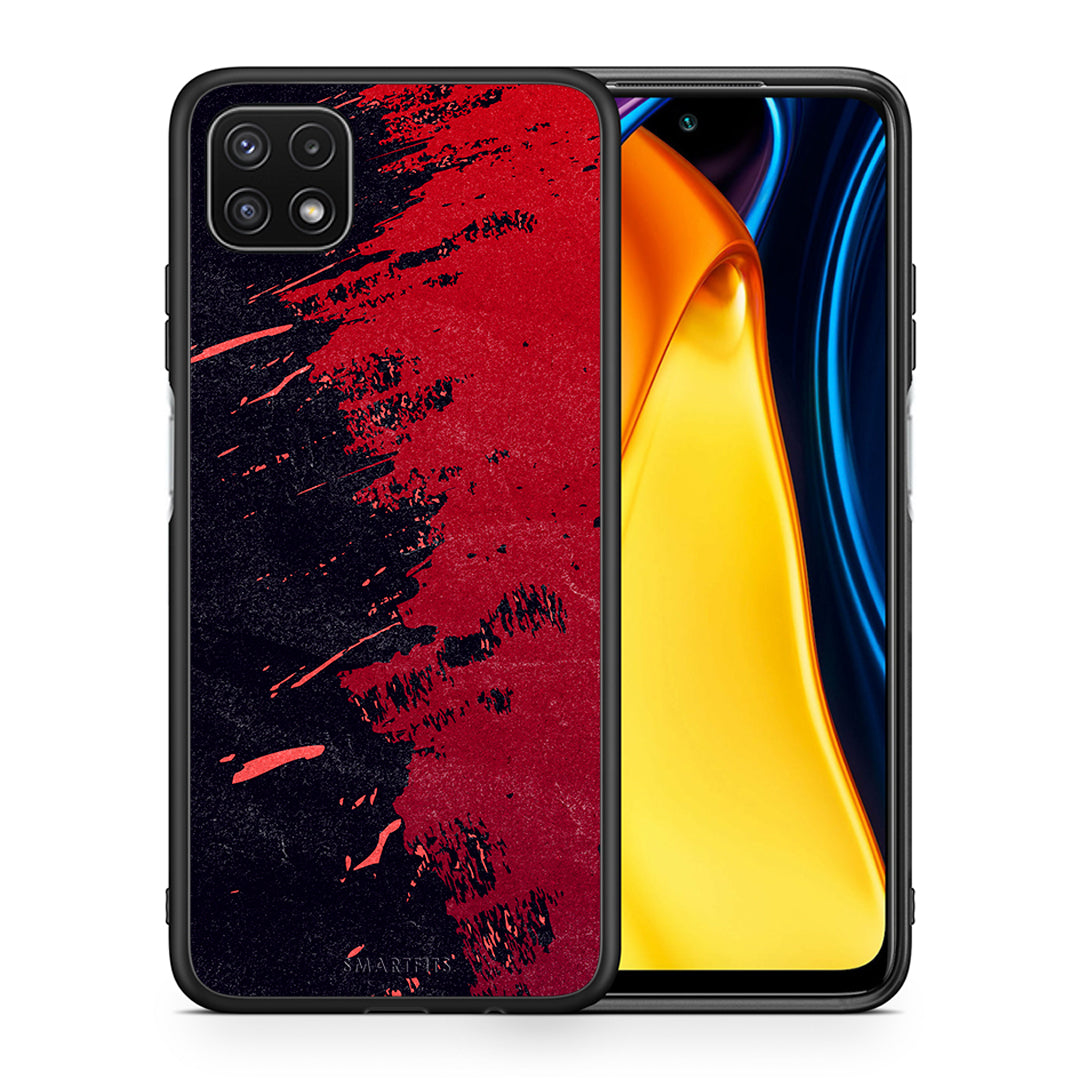 Θήκη Αγίου Βαλεντίνου Samsung A22 5G Red Paint από τη Smartfits με σχέδιο στο πίσω μέρος και μαύρο περίβλημα | Samsung A22 5G Red Paint case with colorful back and black bezels