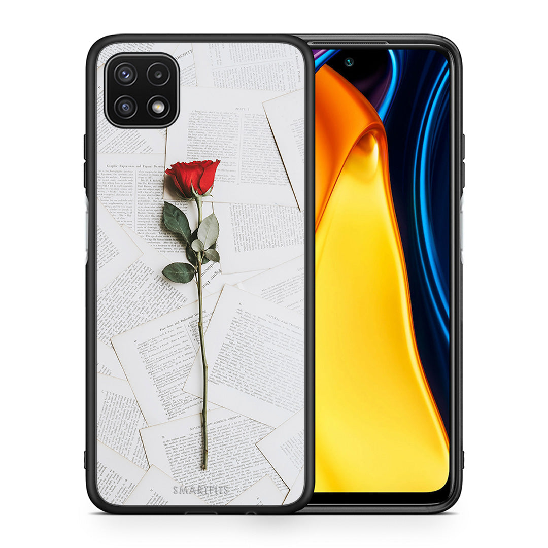Θήκη Samsung A22 5G Red Rose από τη Smartfits με σχέδιο στο πίσω μέρος και μαύρο περίβλημα | Samsung A22 5G Red Rose case with colorful back and black bezels