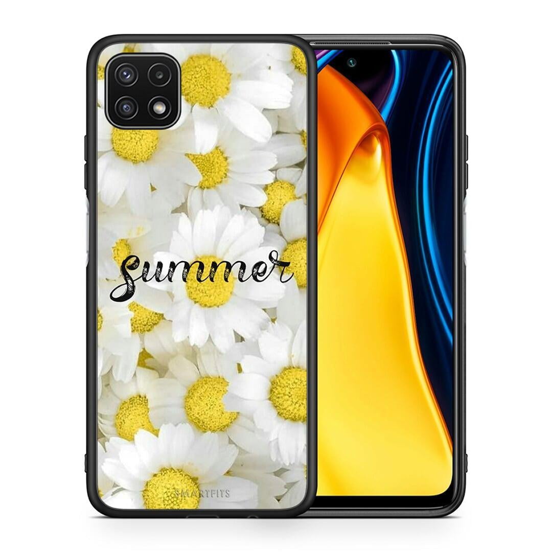 Θήκη Samsung A22 5G Summer Daisies από τη Smartfits με σχέδιο στο πίσω μέρος και μαύρο περίβλημα | Samsung A22 5G Summer Daisies case with colorful back and black bezels