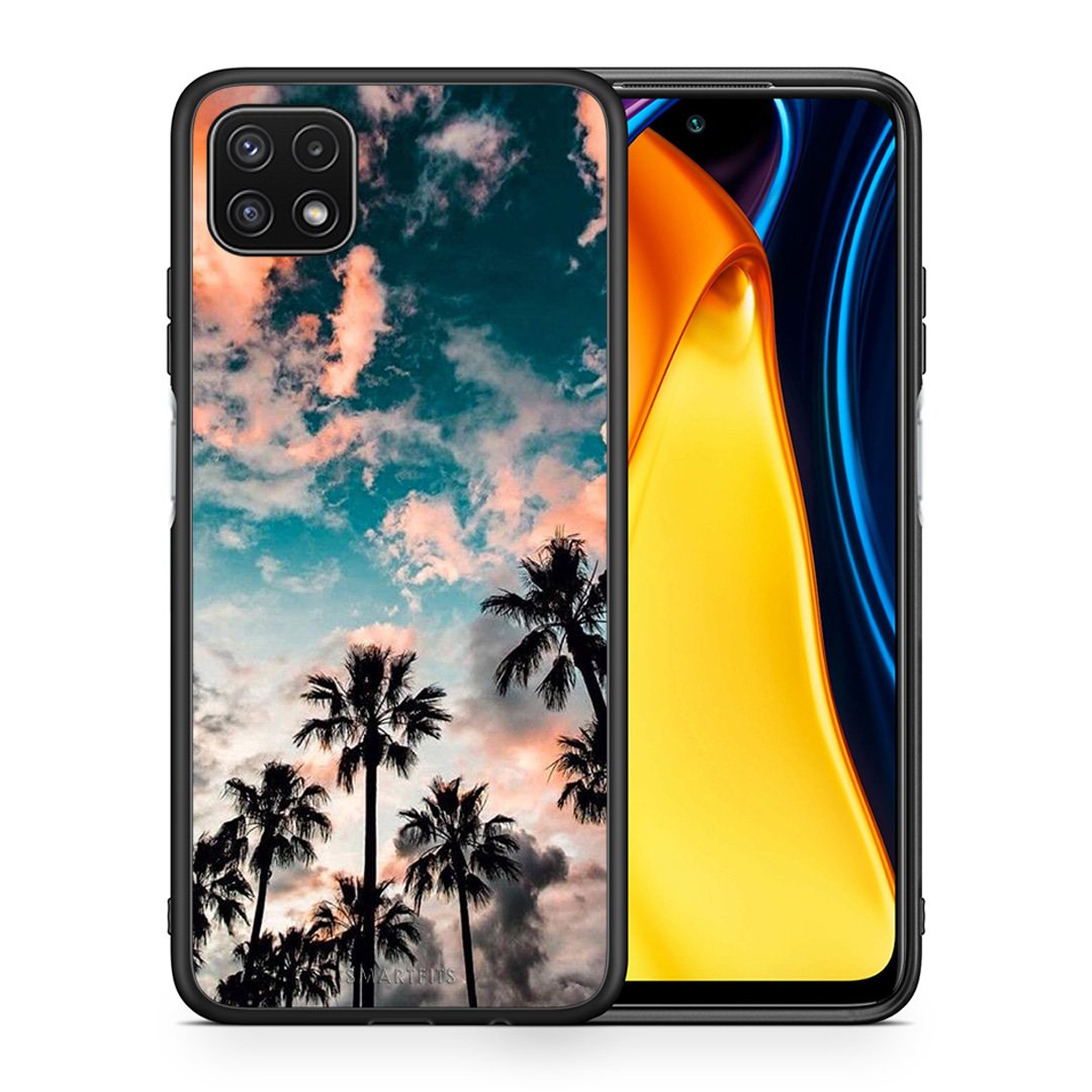 Θήκη Samsung A22 5G Sky Summer από τη Smartfits με σχέδιο στο πίσω μέρος και μαύρο περίβλημα | Samsung A22 5G Sky Summer case with colorful back and black bezels