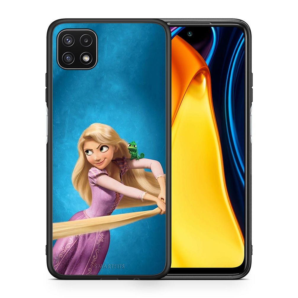 Θήκη Αγίου Βαλεντίνου Samsung A22 5G Tangled 2 από τη Smartfits με σχέδιο στο πίσω μέρος και μαύρο περίβλημα | Samsung A22 5G Tangled 2 case with colorful back and black bezels