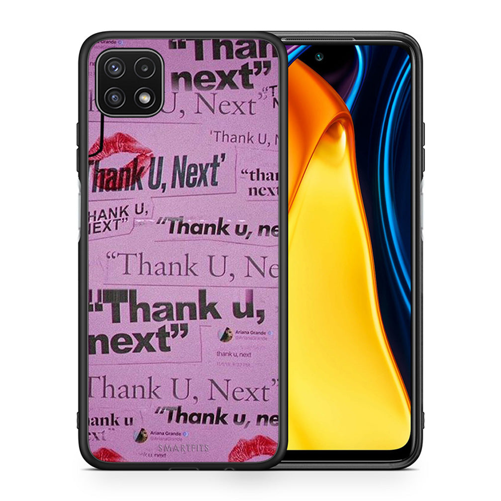 Θήκη Αγίου Βαλεντίνου Samsung A22 5G Thank You Next από τη Smartfits με σχέδιο στο πίσω μέρος και μαύρο περίβλημα | Samsung A22 5G Thank You Next case with colorful back and black bezels