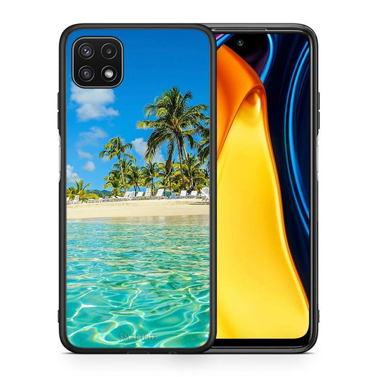 Θήκη Samsung A22 5G Tropical Vibes από τη Smartfits με σχέδιο στο πίσω μέρος και μαύρο περίβλημα | Samsung A22 5G Tropical Vibes case with colorful back and black bezels
