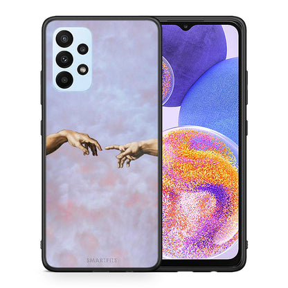 Θήκη Samsung A23 Adam Hand από τη Smartfits με σχέδιο στο πίσω μέρος και μαύρο περίβλημα | Samsung A23 Adam Hand case with colorful back and black bezels
