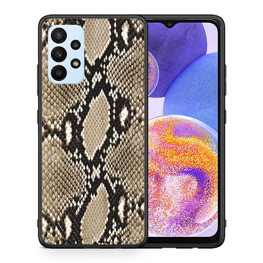 Θήκη Samsung A23 Fashion Snake Animal από τη Smartfits με σχέδιο στο πίσω μέρος και μαύρο περίβλημα | Samsung A23 Fashion Snake Animal case with colorful back and black bezels