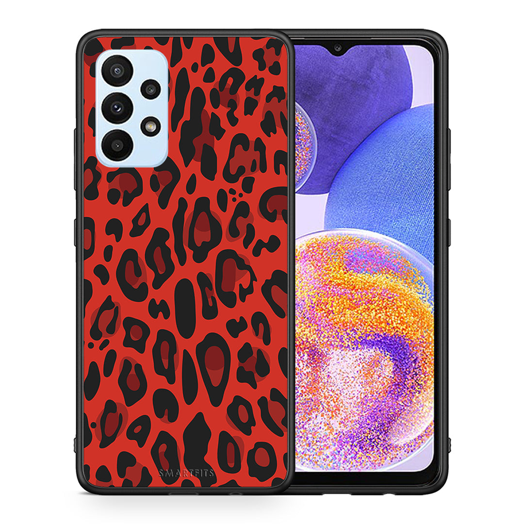 Θήκη Samsung A23 Red Leopard Animal από τη Smartfits με σχέδιο στο πίσω μέρος και μαύρο περίβλημα | Samsung A23 Red Leopard Animal case with colorful back and black bezels