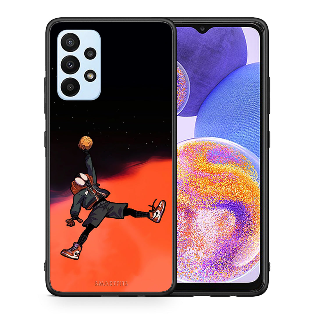 Θήκη Samsung A23 Basketball Hero από τη Smartfits με σχέδιο στο πίσω μέρος και μαύρο περίβλημα | Samsung A23 Basketball Hero case with colorful back and black bezels