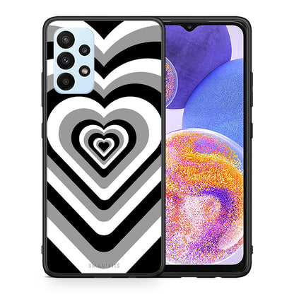 Θήκη Samsung A23 Black Hearts από τη Smartfits με σχέδιο στο πίσω μέρος και μαύρο περίβλημα | Samsung A23 Black Hearts case with colorful back and black bezels