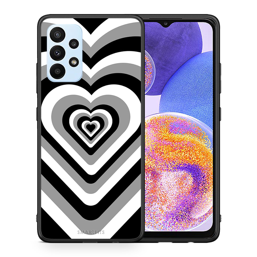 Θήκη Samsung A23 Black Hearts από τη Smartfits με σχέδιο στο πίσω μέρος και μαύρο περίβλημα | Samsung A23 Black Hearts case with colorful back and black bezels
