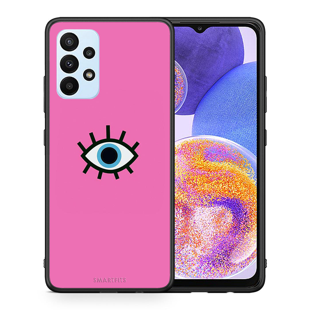 Θήκη Samsung A23 Blue Eye Pink από τη Smartfits με σχέδιο στο πίσω μέρος και μαύρο περίβλημα | Samsung A23 Blue Eye Pink case with colorful back and black bezels