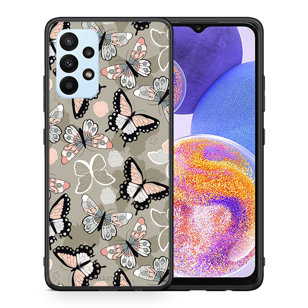 Θήκη Samsung A23 Butterflies Boho από τη Smartfits με σχέδιο στο πίσω μέρος και μαύρο περίβλημα | Samsung A23 Butterflies Boho case with colorful back and black bezels