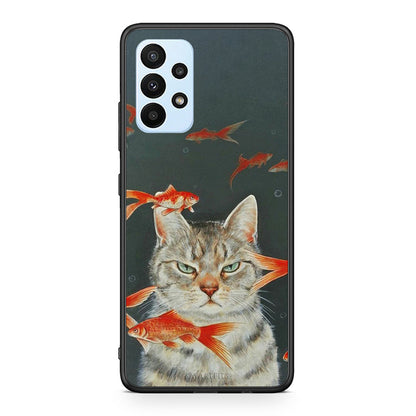 Samsung A23 Cat Goldfish θήκη από τη Smartfits με σχέδιο στο πίσω μέρος και μαύρο περίβλημα | Smartphone case with colorful back and black bezels by Smartfits