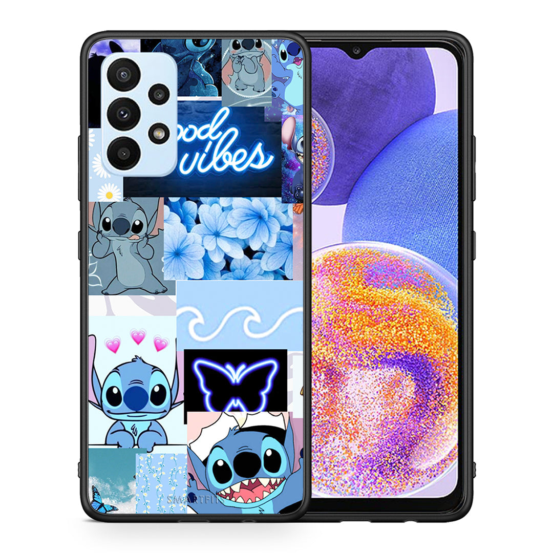 Θήκη Αγίου Βαλεντίνου Samsung A23 Collage Good Vibes από τη Smartfits με σχέδιο στο πίσω μέρος και μαύρο περίβλημα | Samsung A23 Collage Good Vibes case with colorful back and black bezels